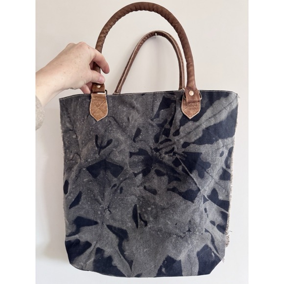 Rustic Rugged British Flag Bag Tote Distressed Leather Cotton Thick Punk London - Picture 8 of 10